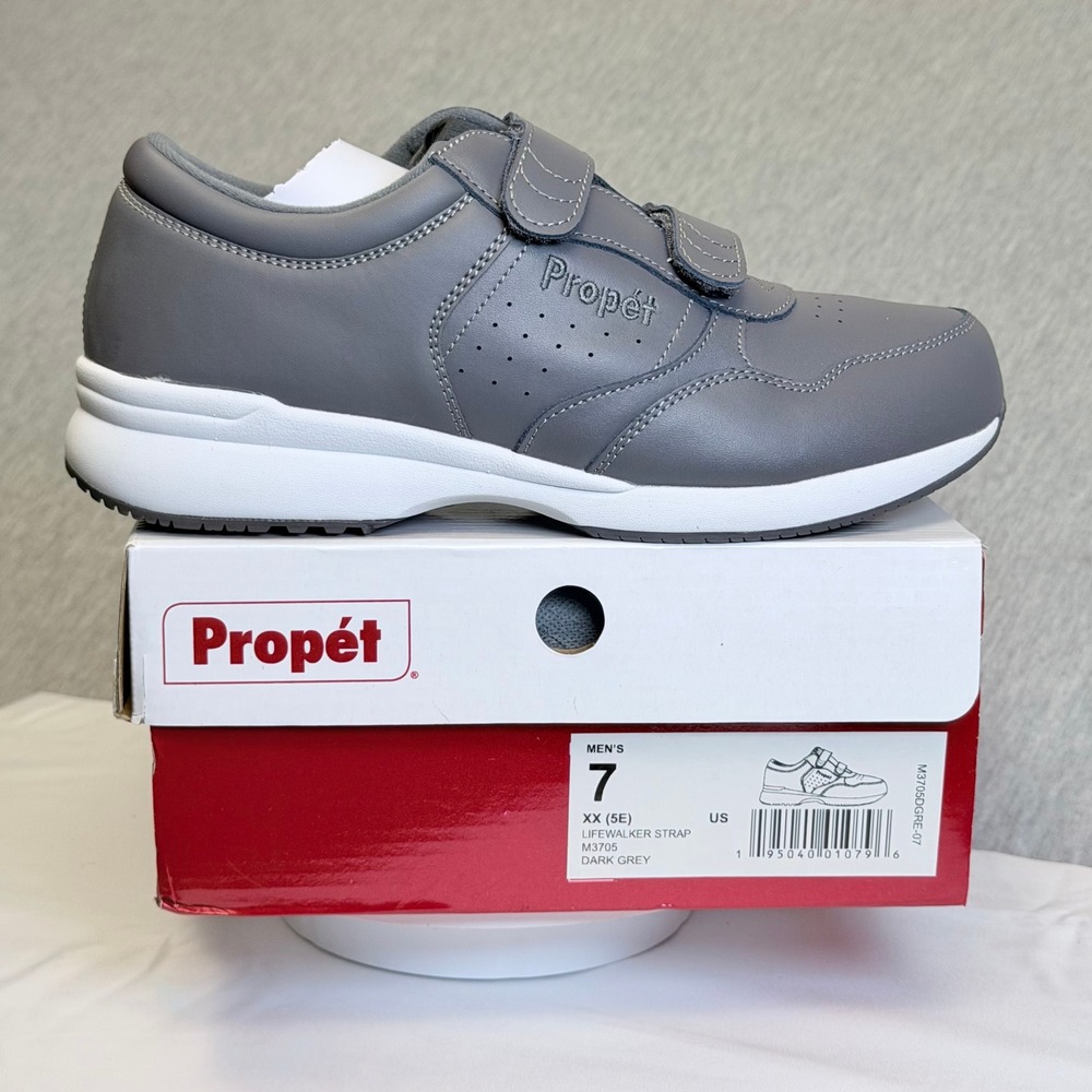 Propet Lifewalker Strap Mens 7 XX 5E Dark Grey Leather Walking Shoes M3705